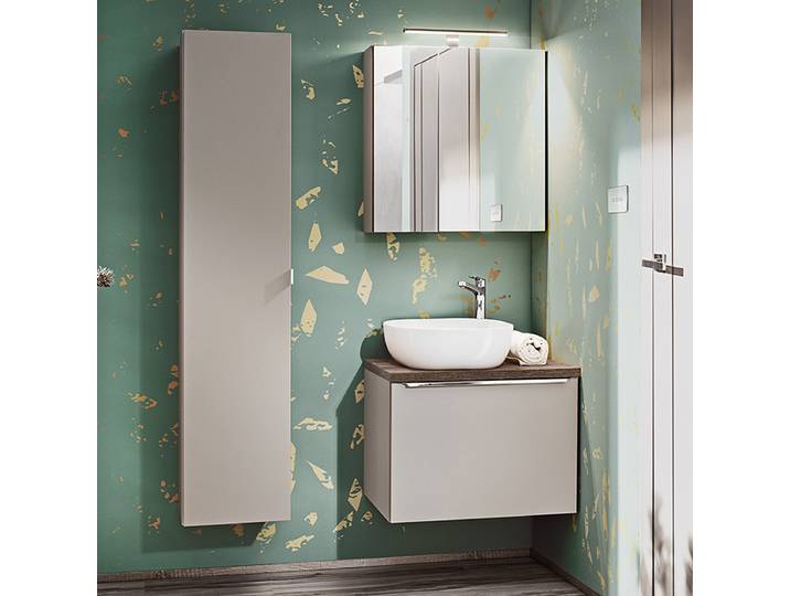 Ensemble meuble simple vasque 60cm colonne et armoire murale Éros Taupe