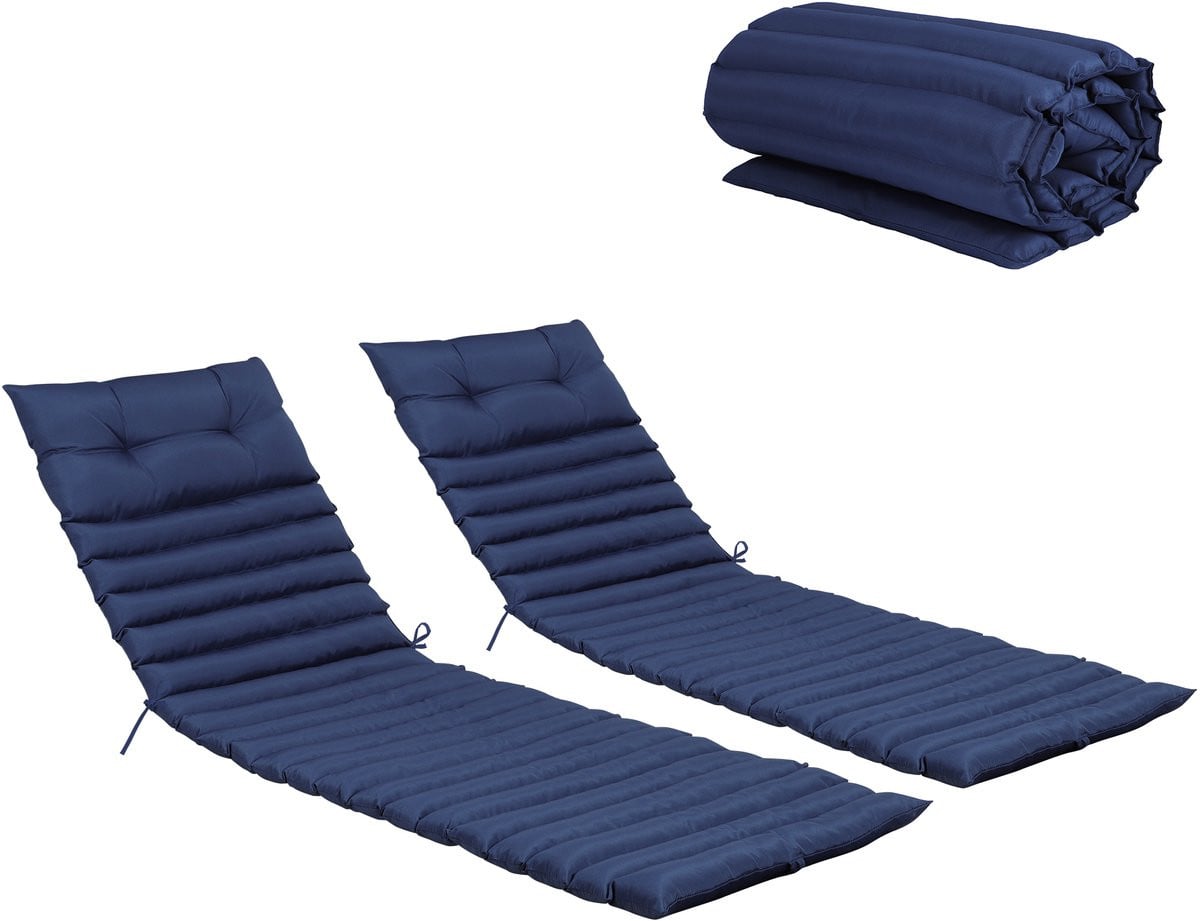 2-delige set vervangende outdoor ligstoel kussens voor tuinmeubelen, Marineblauw
