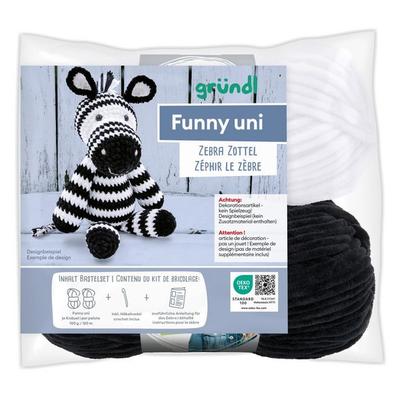 gründl Funny uni SB-Pack Zebra Zottel, Chenillegarn, Häkelset