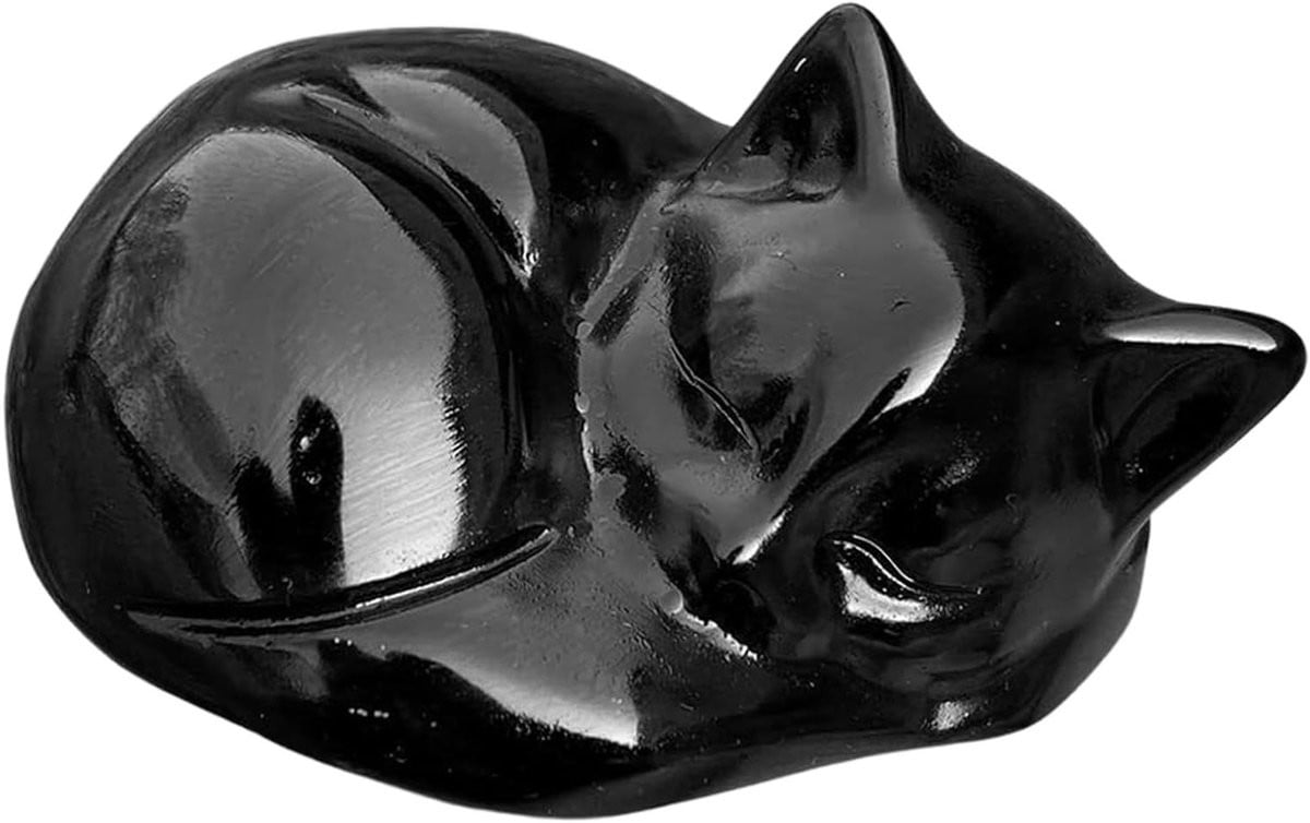 Zwarte Obsidiaan Kat Kristallen Standbeeld voor Decoratie en Healing