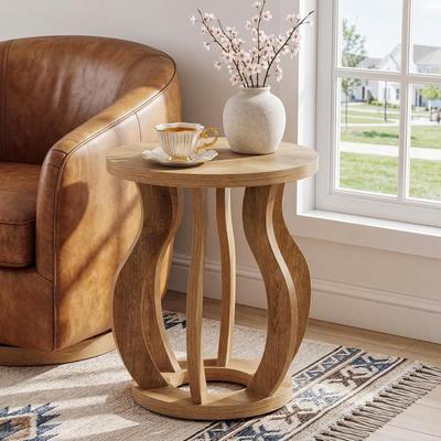 BLUEBELL "19.7"" Round End Side Tables for Living Room, Wooden Side Accent Table Bedside Nightstand with Curved Frame"