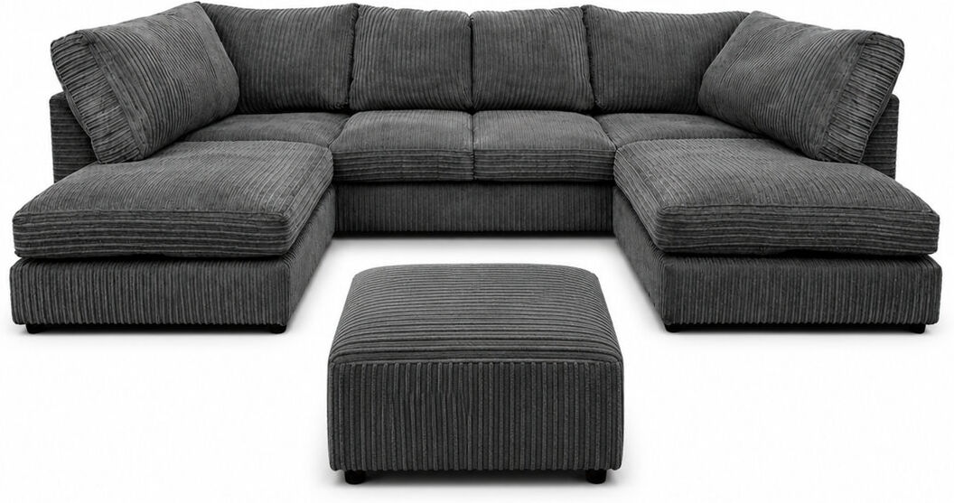 Latitude Run 5 Seater Corduroy Corner Sofa Grey 90cm H X 275cm W X 167cm D