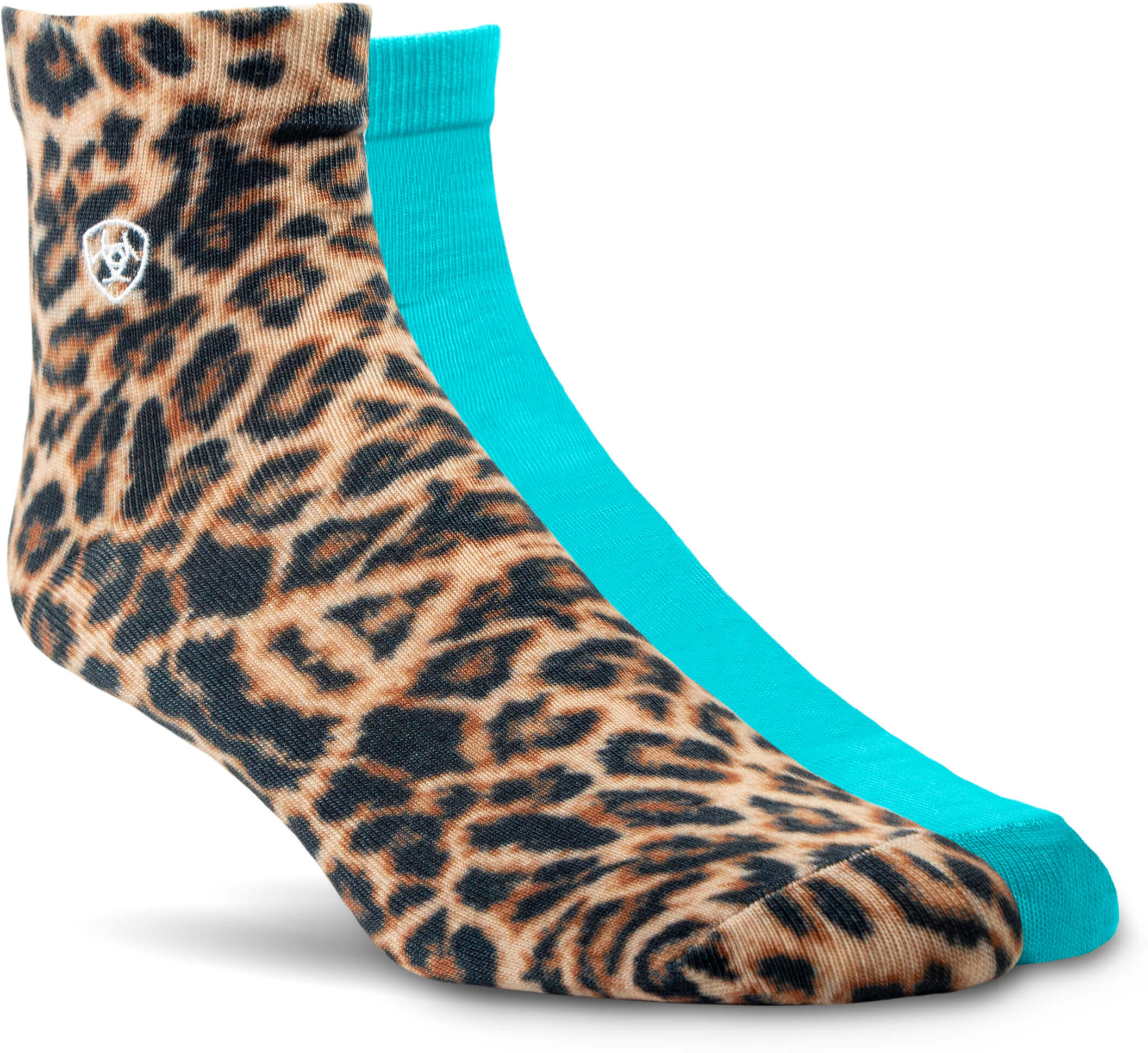 Women's Wild Thing Ankle Socks 2 Pair Multi Color Pack in Leopard Print Sky Blue by Ariat