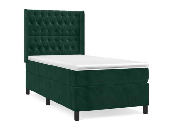 PUGYNBK Boxspringbett aus Samt, Dunkelgrün, 80 x 200 cm Verstellbares Kopfteil, Taschenfederkernmatratze, mittlere Härte, Lederschutz