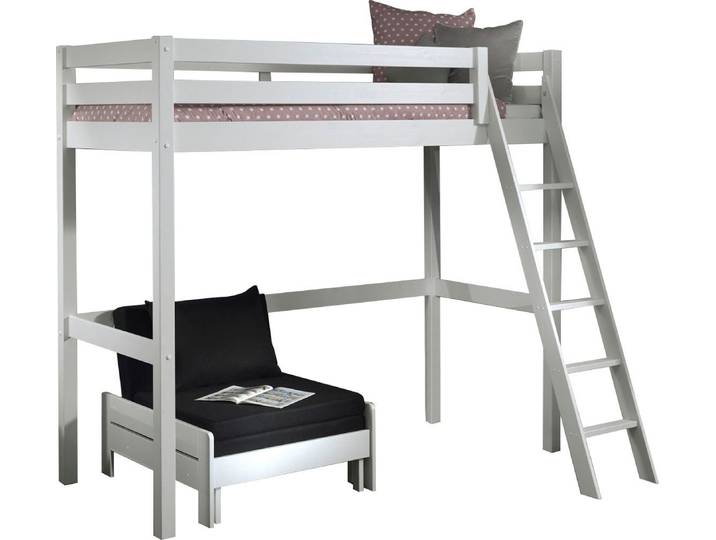 Vipack Hochbett (Made in Europe) Hochbett mit 90 x 200 cm Liegefläche, grau oder weiß lackiert