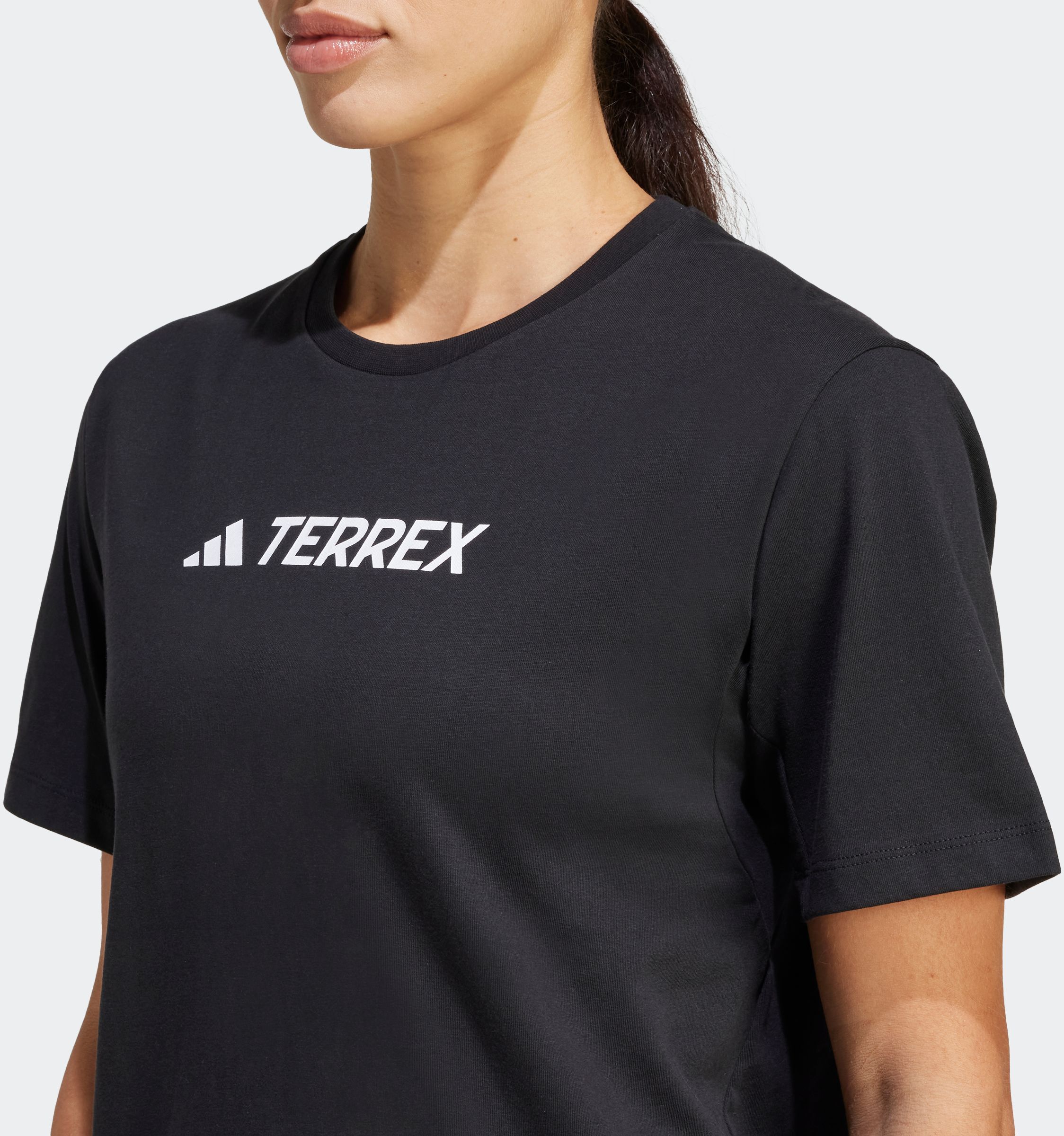 Funktionsshirt ADIDAS TERREX "CLASSIC LOGO", Damen, Gr. L, schwarz, Obermaterial: 100% Baumwolle, normal, Rundhals, Shirts Funktionsshirt, für Sportmode und Outdoormode, mit Kurzarmdesign, ohne Verschluss schwarz L
