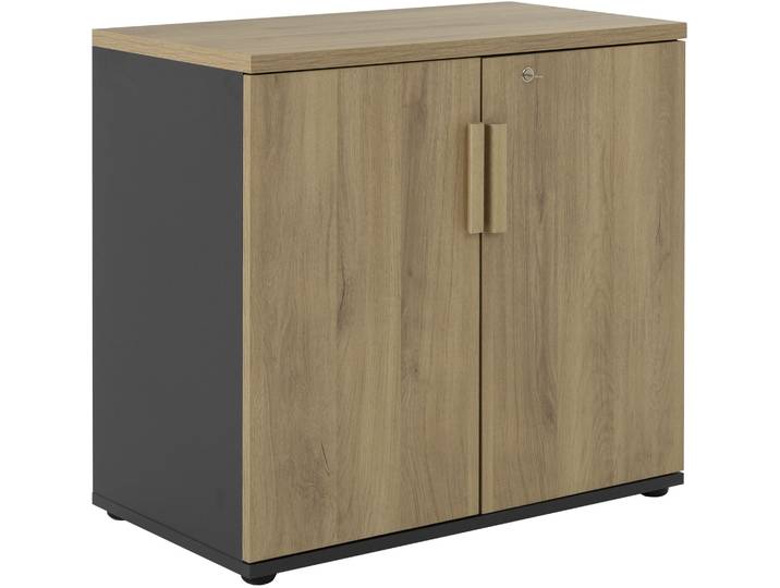 Drehtürenschrank GAMI ITALIC , eiche bocage, anthrazit, B:80cm H:75cm T:45cm, Holzwerkstoff, Schränke, Drehtürenschrank, Praktisch und funktional für mehr Ordnung im Büro.