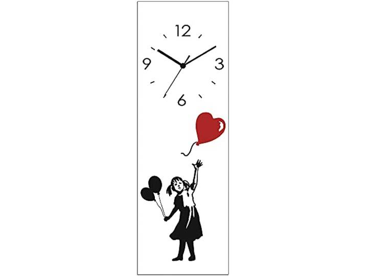 ARTLAND Wanddeko Wanduhr ohne Tickgeräusche Glas Quarz Uhr 20x60 cm Rechteckig Lautlos Graffiti Street Art Modern Mädchen Herz Schwarz Weiß U1UK