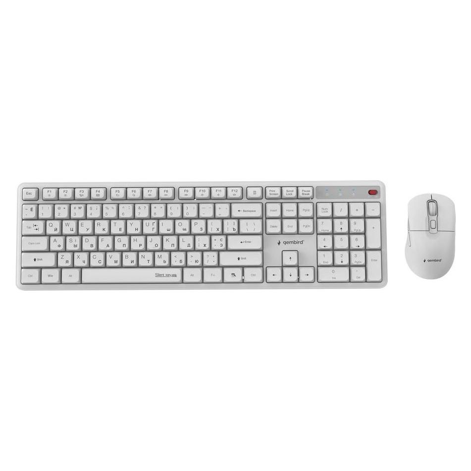 Gembird Bezprzewodowy Zestaw Klawiatury + Mysz Silent Key Pro Business Biały Układ Ru (US, Kabellos) (KBS-WMS-01-W-CYRL)
