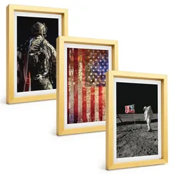 BILDER SET 3er Set - 20x30 cm Goldrahmen - Amerikanische Symbole, USA-Flagge