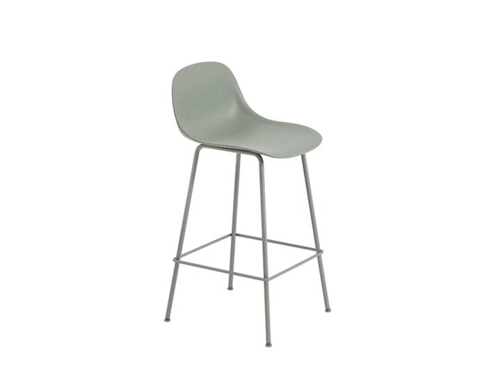 Muuto Fiber Tube Barstuhl mit Rückenlehne 65cm Dusty green
