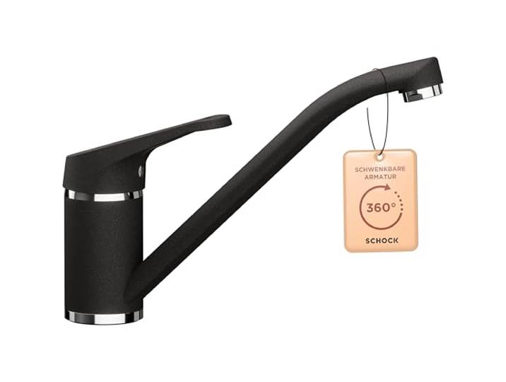 SCHOCK® Küchenarmatur COSMO Nero I Hochdruck Einhebelmischer mit Festauslauf I 360° schwenkbar I Platzsparendes Design I Extrastarker Wasserdurchlauf I 165 mm Höhe