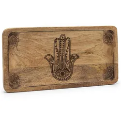 Long Tray 30x15x2.5cm - Hamsa Design Black Engraved
