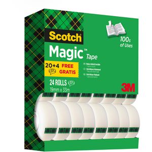 Scotch Klebeband Magic Tape 810, 19mm x 33m, unsichtbar, beschriftbar, Kern-Ø 26mm, 24 Stück