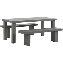 GARTENMÖBEL SET Beton grau Tisch mit 2 Bänken Taranto
