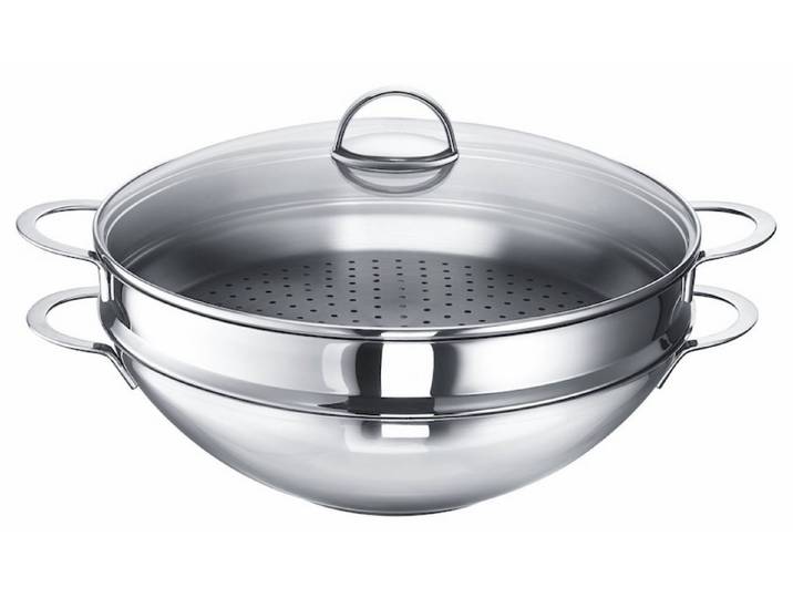 SCHULTE-UFER Wok Onda, Edelstahl (Set, 4-tlg., 1 x Wok, 1 x Dämpfaufsatz, 1 x Ablagegitter, 1 x Deckel), Ø 34 cm