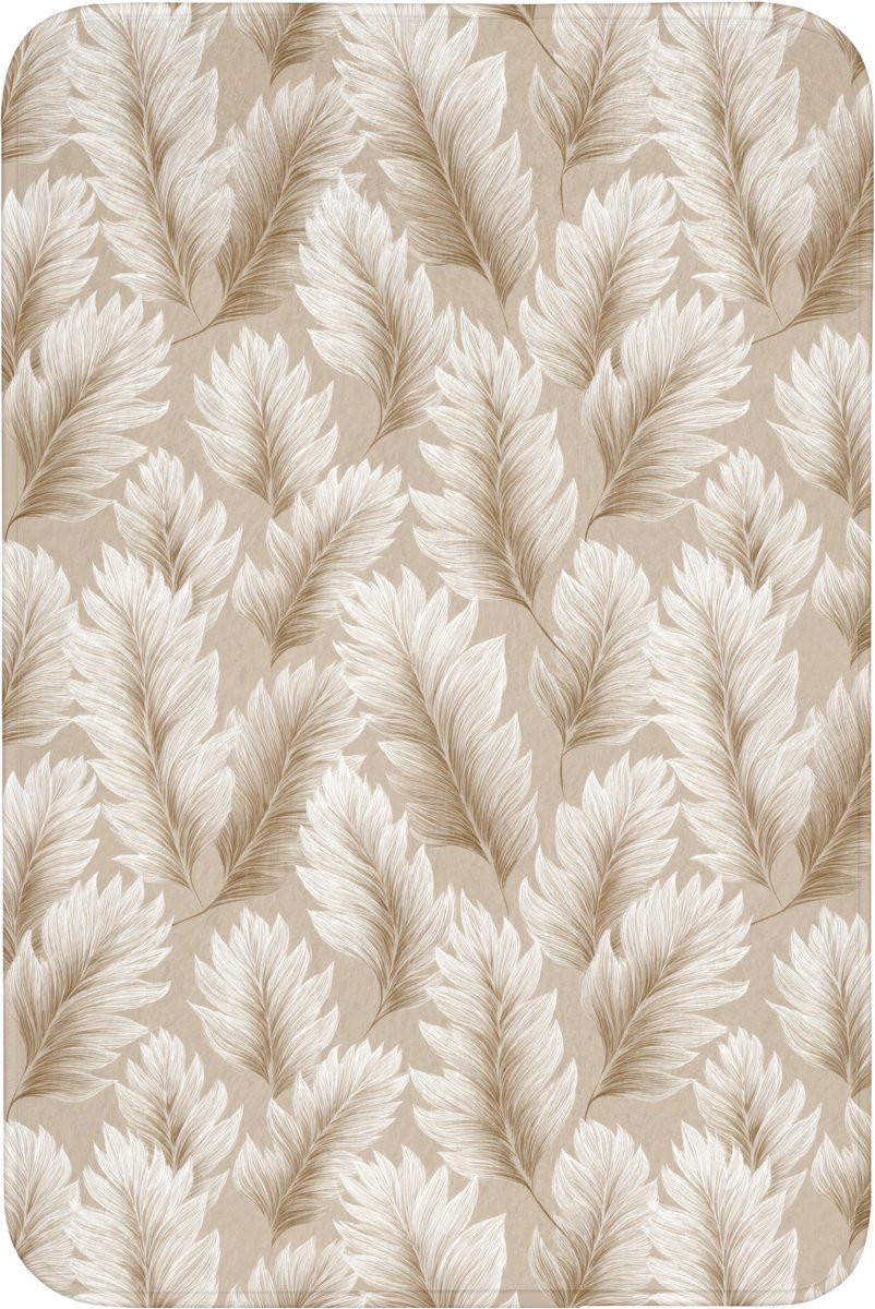 OnlyWow Badmat met Botanisch Patroon in Beige - Antislip Badkamermat - 60 x 90 cm