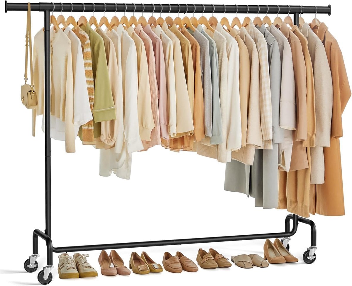 Conway Living® Kledingrek op Wieltjes - Heavy Duty Verrijdbaar Garderoberek - Zwart