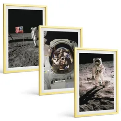 BILDER SET 3er Set - 40x60 cm Goldrahmen - NASA-Mondlandung