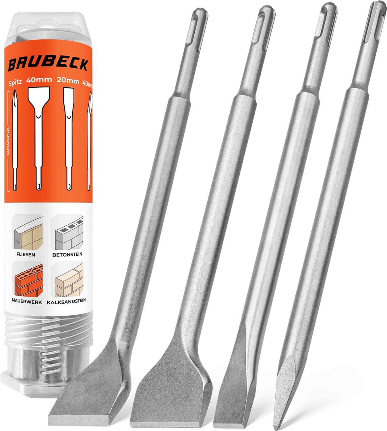 4-delige SDS-Plus beitelset met lengte van 250 mm