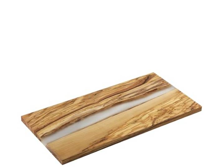 Zassenhaus Servierbrett Olivenholz & Harz, transparent, 45×22 cm Handgefertigtes Unikat, für Käse, Antipasti und Brot geeignet, pflegeleicht, feuchtes Abwischen, aufrecht trocknen