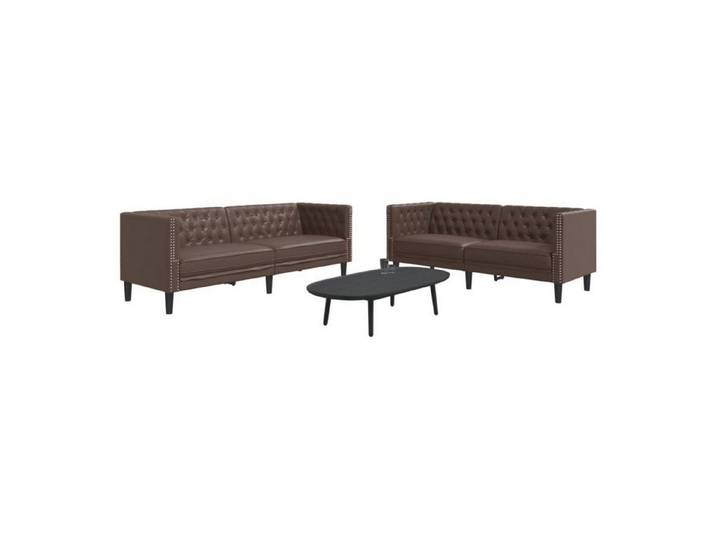 LuxusKollektion Chesterfield-Sofa Sofa Chesterfield 2 3 Sitzer Kunstleder Braun 2-Sitzer + 3-Sitzer