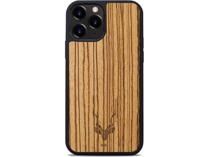 Kudu iPhone 13 Pro - Houten backcover - Handgemaakt TPU - Zebrano - Zwart