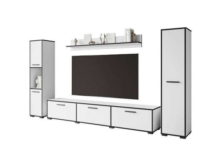 P & B Wohnwand, Graphitfarben, Weiss, Kunststoff, 4-teilig, 5,5,13 Fächer, 240x130x31 cm, Fsc, stehend, hängend, Wohnzimmer, Wohnwand, Komplette Wohnwand