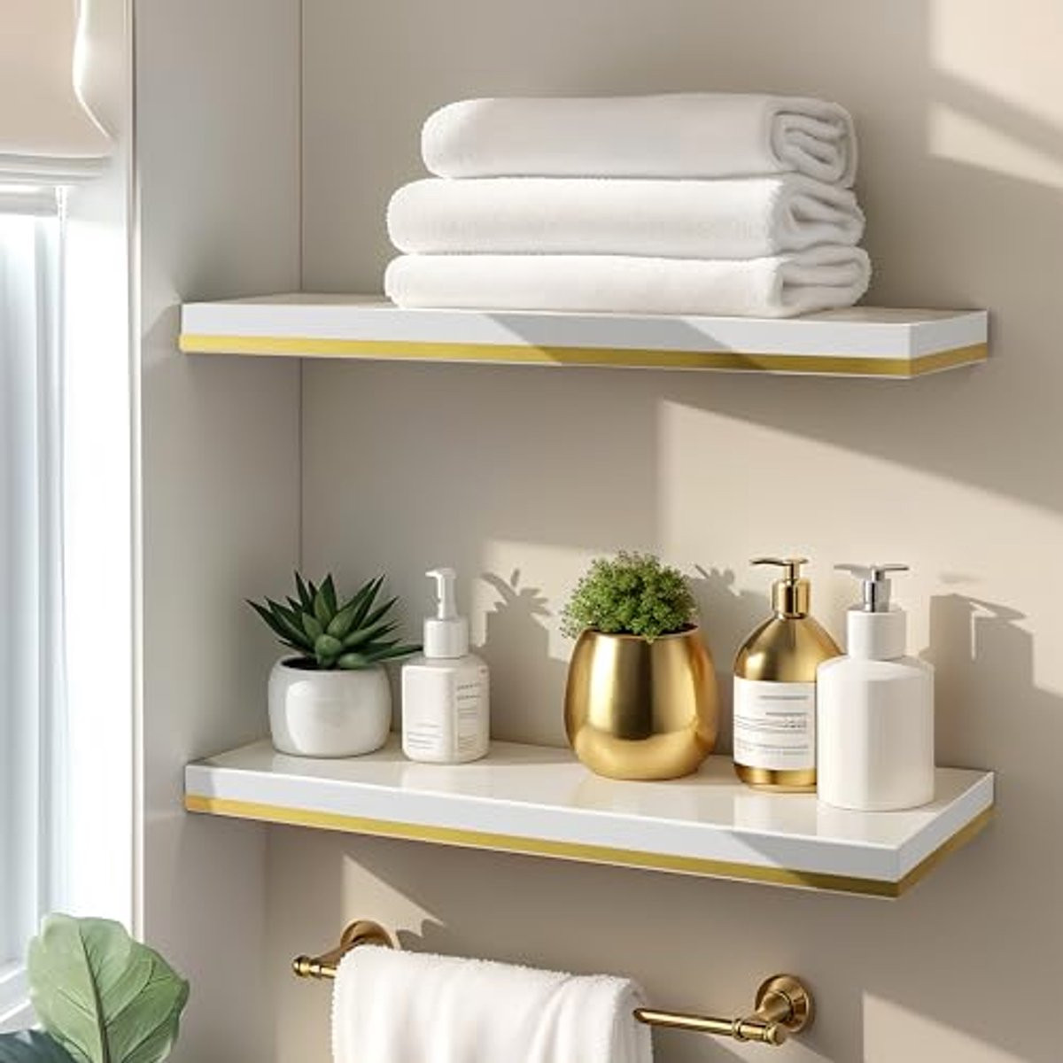 Set van 2 Moderne Witte Wandplanken voor Keuken, Badkamer, Woonkamer en Kantoor