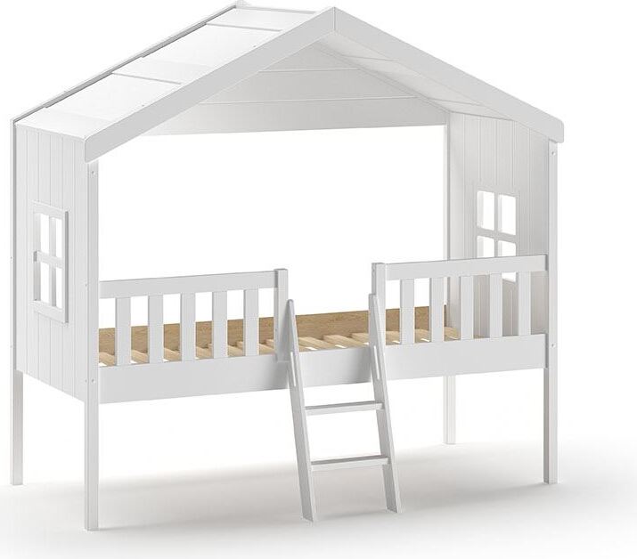 Hausbett mit Leiter Katine 213x120x202 Massivholz+MDF Weiß