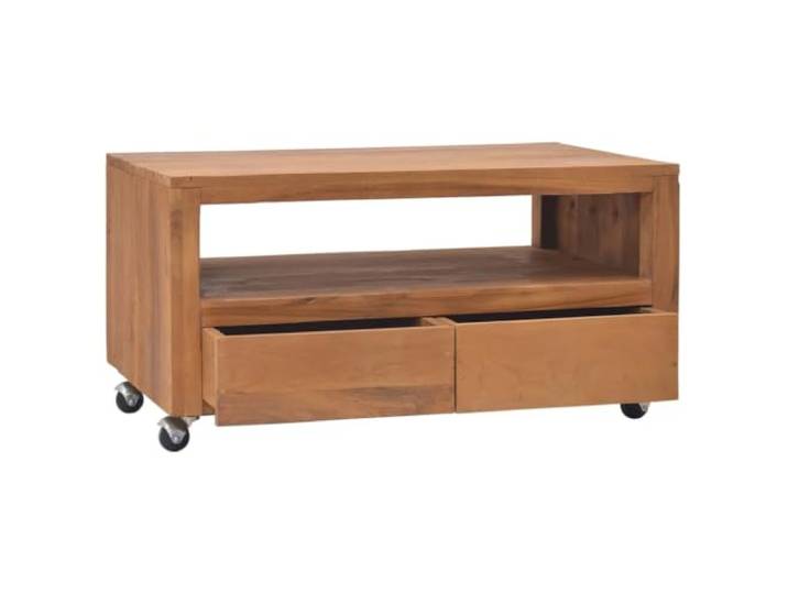 GKHPYURE TV-Schrank mit Rollen 80 x 50 x 42 cm aus massivem Teakholz Massives Teakholz, Finish und Rollen für einfachen Transport, geräumige Schubladen, Verwendung auch als Beistelltisch