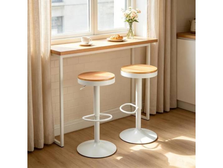 PEACHES Lot de 2 Chaise haute de bar Tabouret de bar rotatif pour décor salon et coin boisson blanc