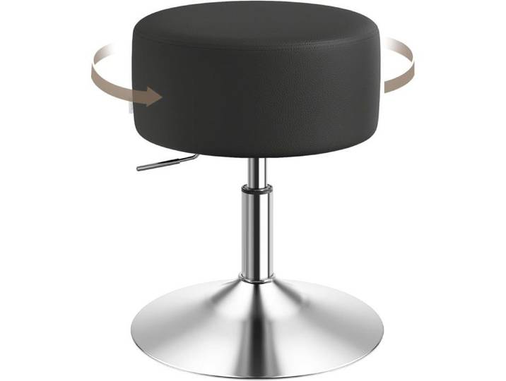 Tabouret Coiffeuse Réglable Hauteur 54-69cm Pivotant Siège Rembourré Similicuir Noir pour Salon Chambre