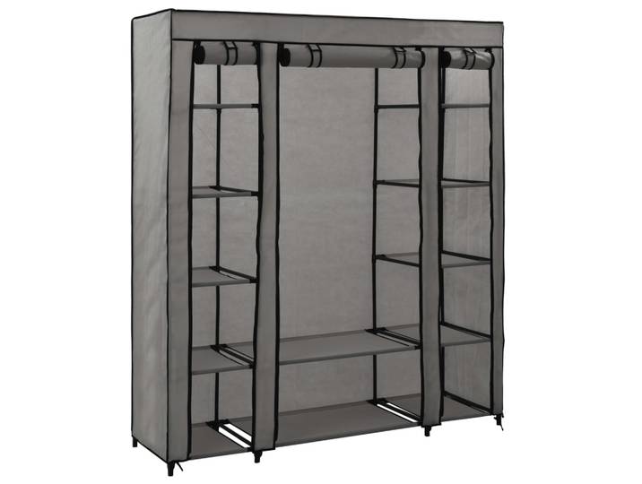 vidaXL Stoffschrank mit Fächern Kleiderstangen Grau 150x45x176cm