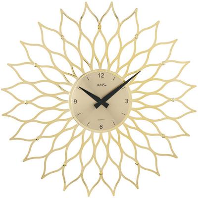 Wanduhr AMS "W9359", gold (goldfarben), Wanduhren, B/H/L: 7cm, Wanduhr, Quarzuhr,Wohnzimmer,Esszimmer,Küche,Arbeitszimmer,Büro, Flur