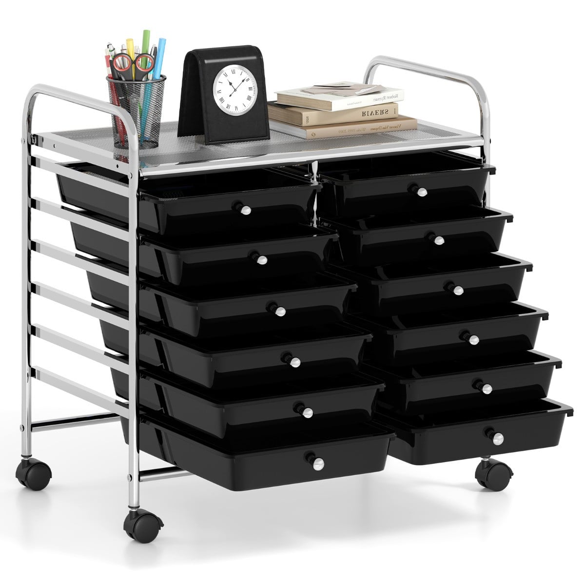 Costway Werkbank Trolley met Laden en Wielen in Zwart