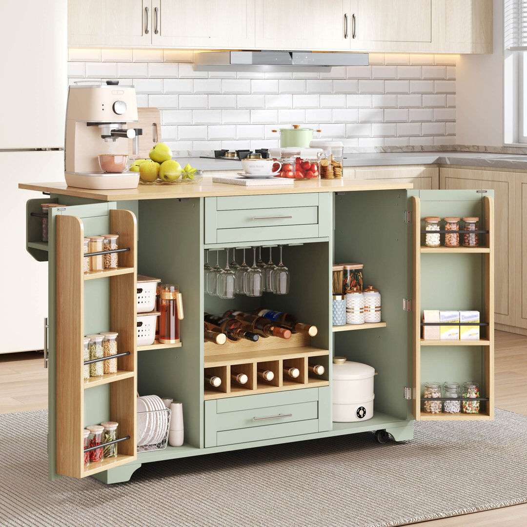 Lark Manor 120 cm W Kitchen Cart Green 92cm H X 120cm W X 70cm D