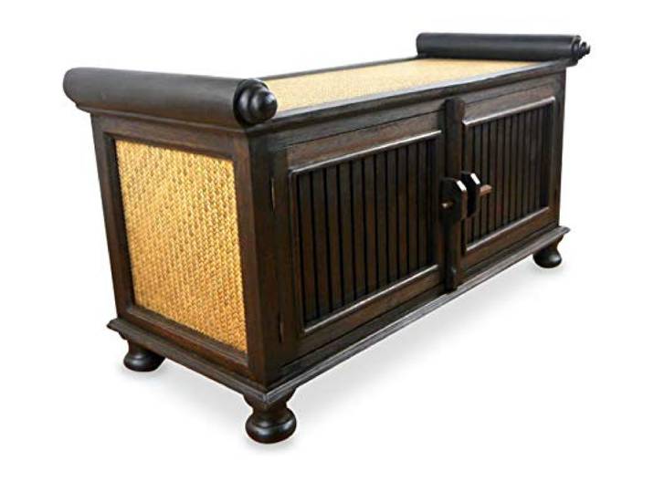 livasia Asiatische Kommode aus Massivholz und Rattan – 95x40x50cm – Handgeschnitztes Sideboard aus Akazienholz, Kommode mit filigranem Design, Nachhaltig & hochwertig aus Thailand