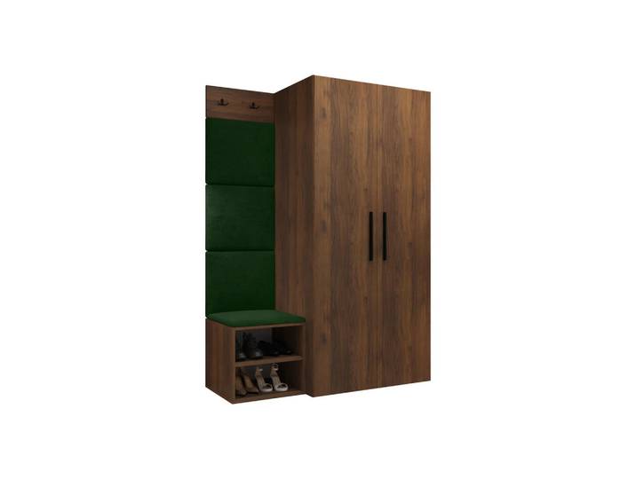 Mirjan24 Garderoben-Set Medi IV, Grün, Nussbaumfarben, Rechteckig, 80x191x50 cm, Garderobe, Garderoben-Sets & Garderoben-Serien, Garderoben-Sets