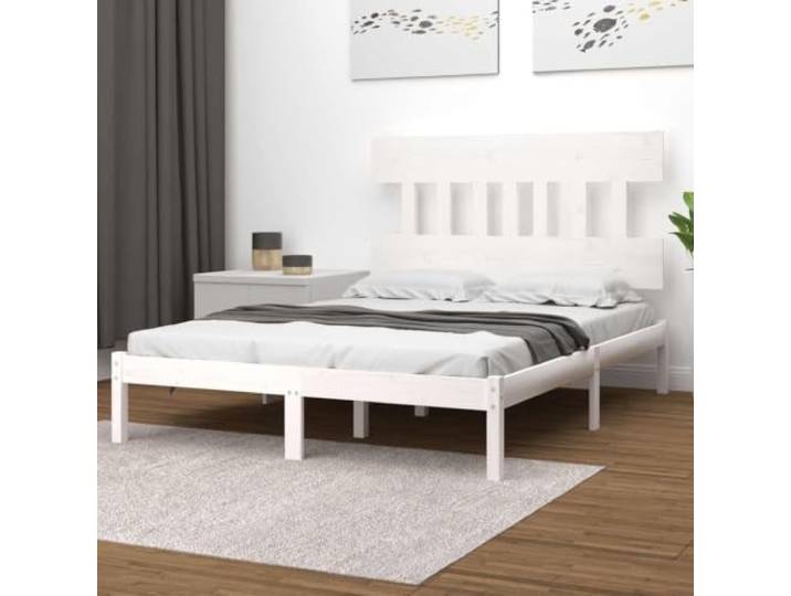 YNGBHFNOP Massives Kiefernholz Bettgestell mit Kopfteil 200x200 cm Weiß Massivholzbett Weiß 200x200 cm Kiefernholz Bettgestell mit Kopfteil Stabil & Robust