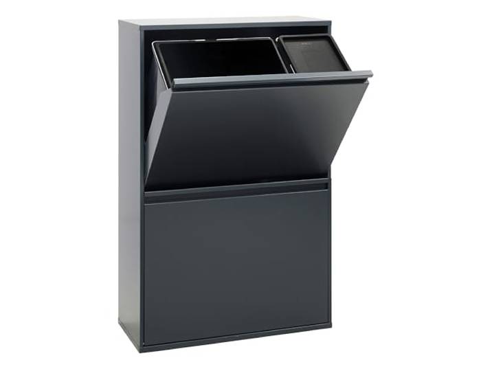 ARREGUI Basic CR604-B2 Mülltrennsystem aus Stahl 4 Fächer Mülleimer für die Küche 1 Extra Großer Eimer für Plastik und 1 Kleiner für Biomüll 23+11+17+17 L (68 L) 4 Fach Abfalleimer anthrazit