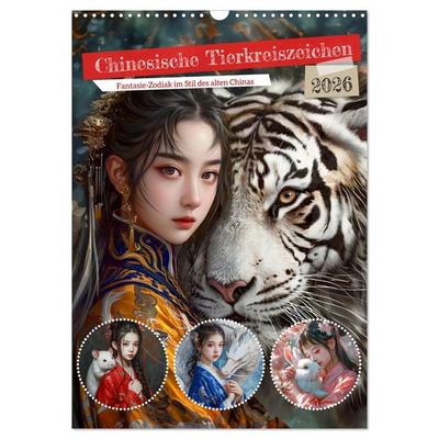 Chinesische Tierkreiszeichen - Fantasie-Zodiak im Stil des alten Chinas (Wandkalender 2026 DIN A3 hoch), CALVENDO Monatskalender