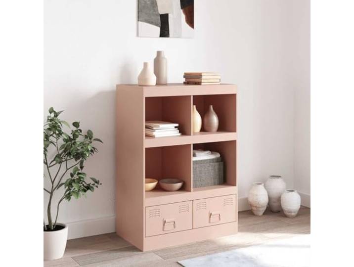 KTHLBRH Sideboard Rosa 67 x 39 x 95 cm kaltgewalzter Stahl 4 Einlegeböden, 2 Schubladen, Griffe aus Metall, Kapazität 76 kg, einfache Reinigung
