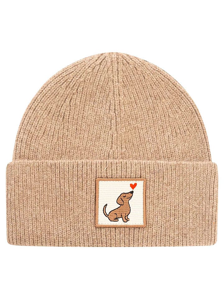 Zwillingsherz Mütze "Dackel" in Beige - onesize