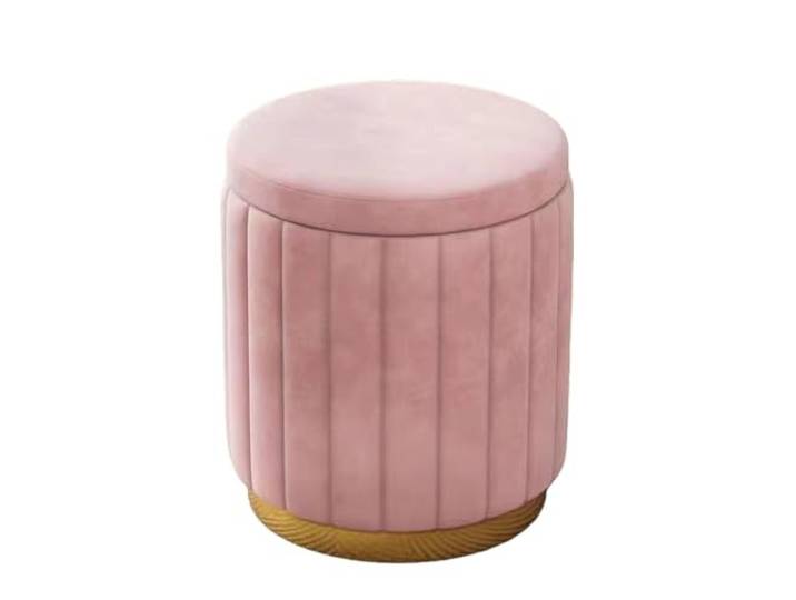 Runder Aufbewahrungshocker Aus Samt, Schminkhocker Mit Metallgestell, Gepolsterter Ottoman for den Eingangsbereich mit abnehmbarem Bezug, geeignet for Wohnzimmer(Pink)