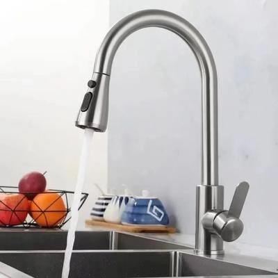 Uplifted Finds 304 Stainless Steel Pull Out Kitchen Sink Faucet Deck Mounted Mixer With Stream Sprayer silver c