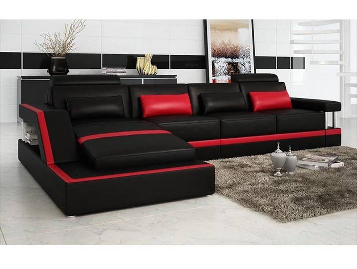 JVmoebel Ecksofa Schwarzes Leder-Ecksofa mit eleganten Edelstahlfüßen, Made in Europa