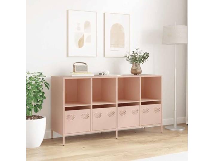 KTHLBRH Sideboard Rosa 135 x 39 x 73,5 cm kaltgewalzter Stahl 4 Schubladen, 4 Fächer, robuste Platte, einfache Reinigung, Montage erforderlich