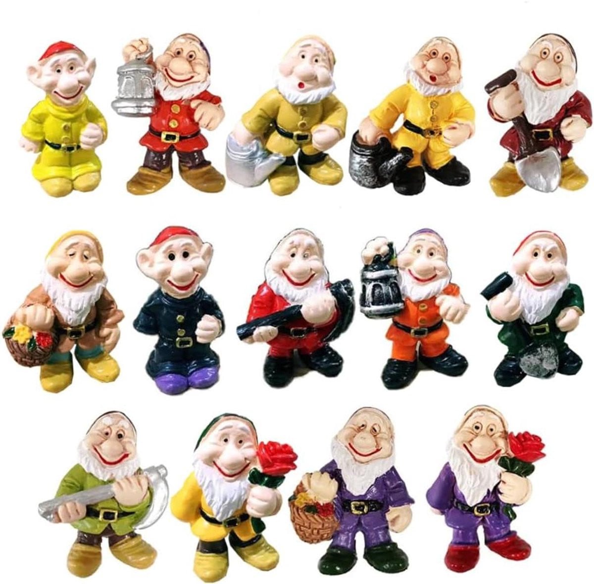 Set van 14 meerkleurige miniatuur kabouter beeldjes voor tuin decoratie