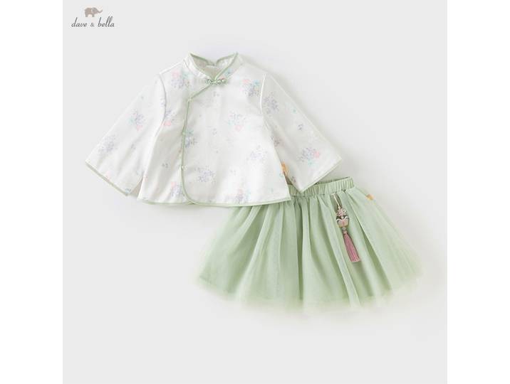 Dave Bella – ensemble demi-jupe en maille pour enfants, pour filles, mode automne, doux, mignon, imprimé, ensemble deux pièces, fête, DB3252947